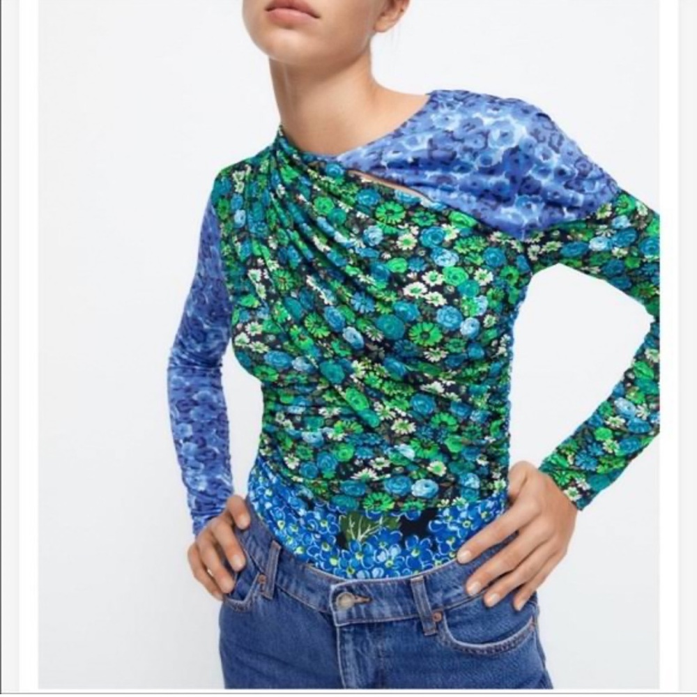 Zara Draped Floral Print Top